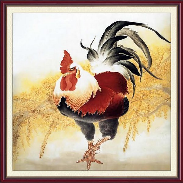 tranh gà trống mạ vàng 1