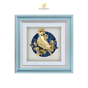 Tranh Hỷ tước hoa mai dát vàng (24x24cm)