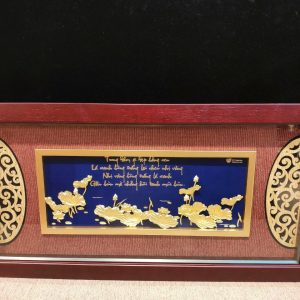Tranh hồ hoa sen dát vàng (42x81cm)