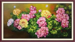 Tranh sơn dầu hoa mẫu đơn