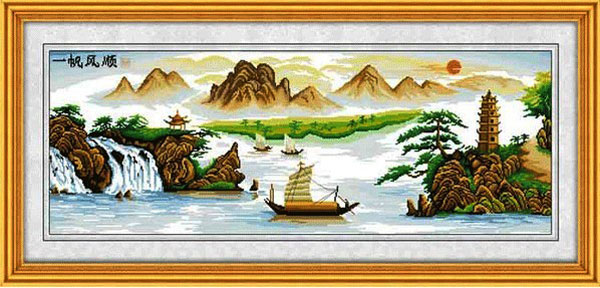 Tranh thêu chữ thập thuyền buồm
