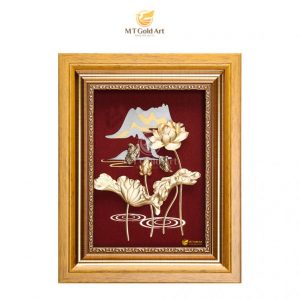 Tranh hoa sen dát vàng (20x25cm)