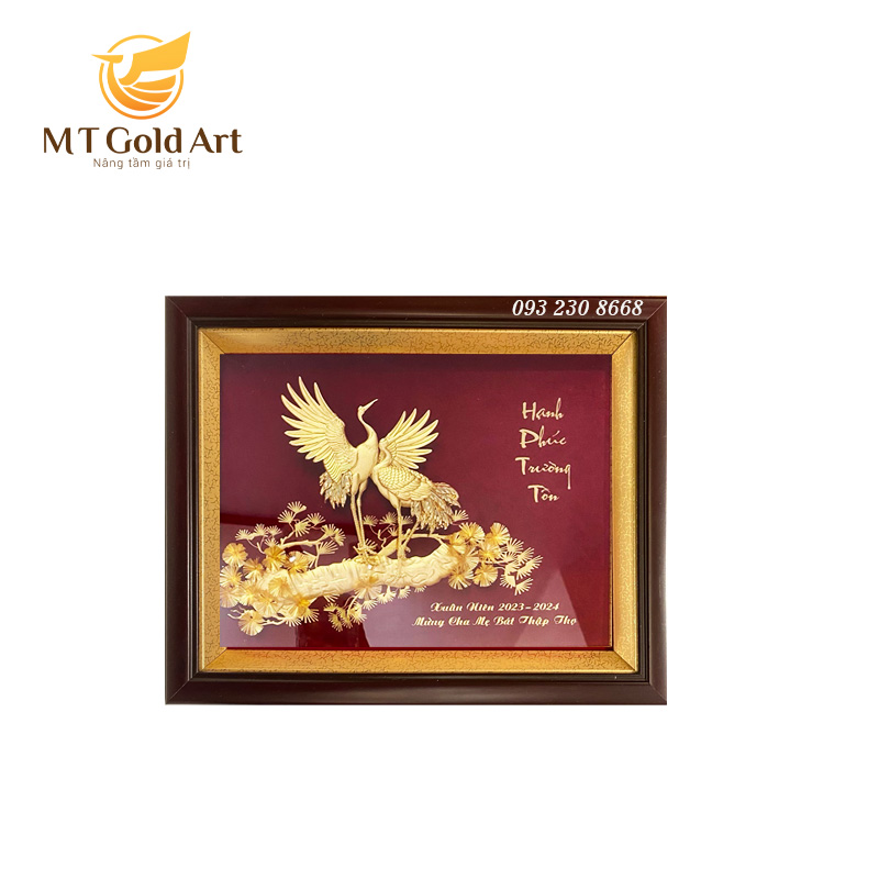 Quà chúc thọ cha mẹ ấn tượng ý nghĩa - tranh tùng hạc 27x34cm Quà chúc thọ cha mẹ ấn tượng ý nghĩa - tranh tùng hạc 27x34cm