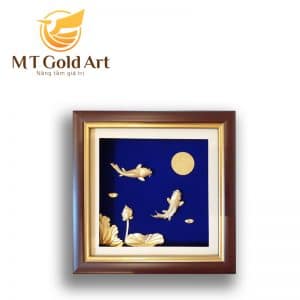 Tranh cá chép hoa sen dát vàng 24k (20x20cm)