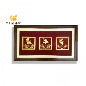 Tranh phúc lộc thọ hoa mai dát vàng 24k