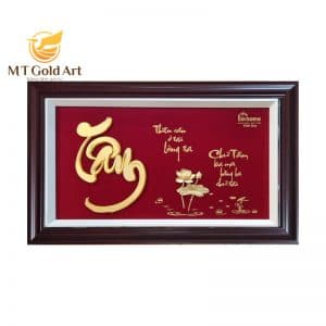Tranh chữ tâm dát vàng 24k – 40X65cm
