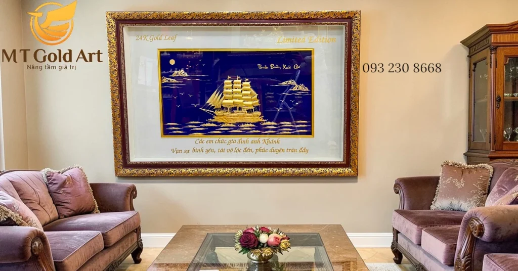 tranh thuyền mạ vàng quà tặng cao cấp